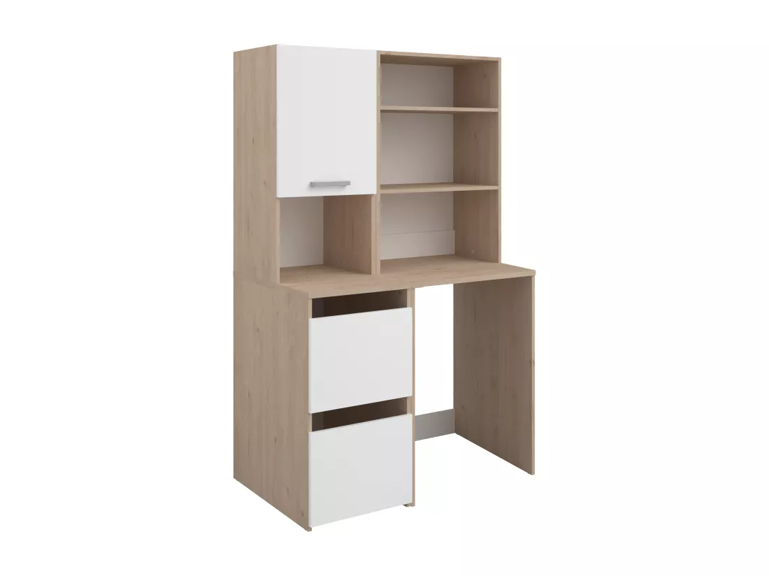 Meuble pour machine à laver avec étagères et placards - Naturel clair et blanc - L111 x H184 cm - ERKANO