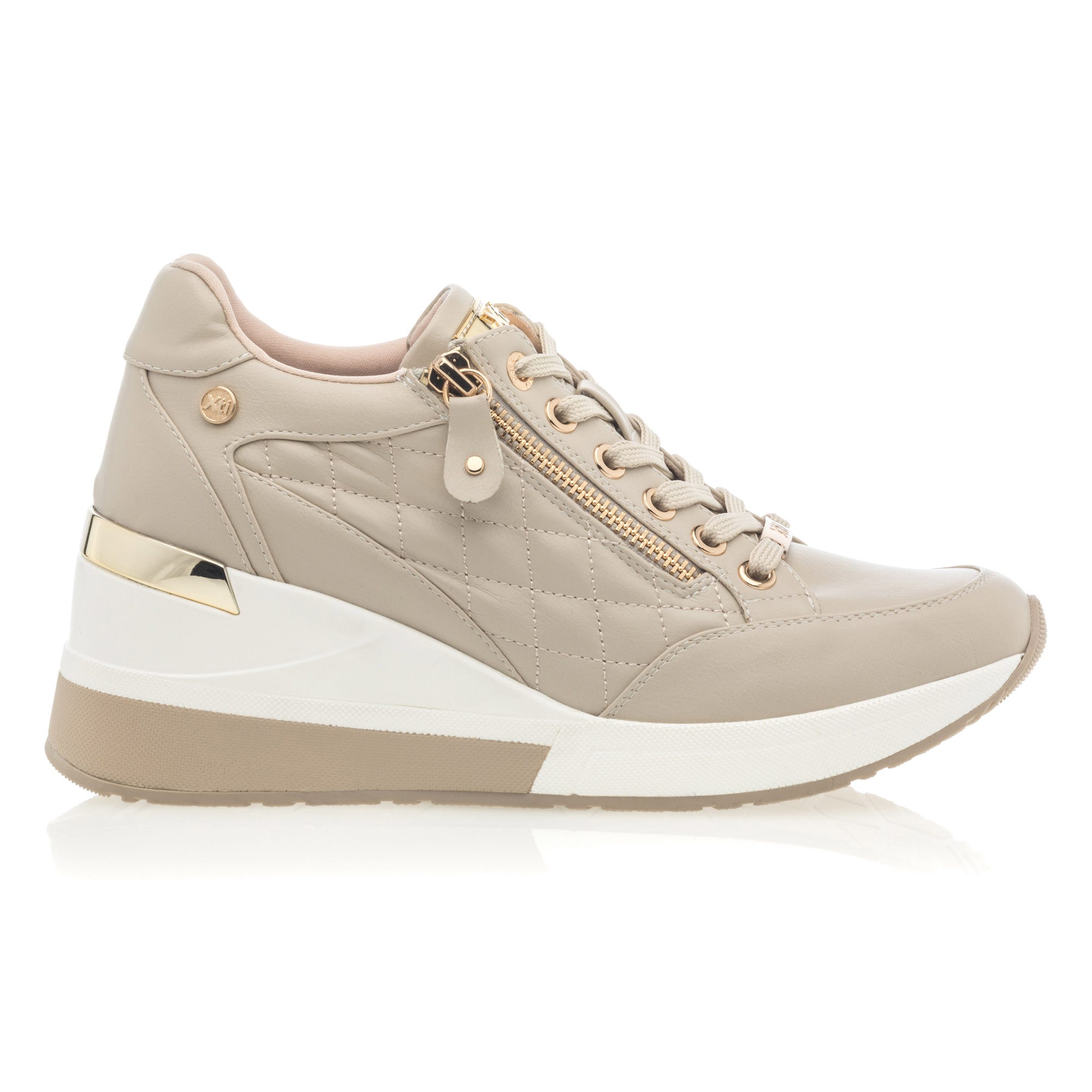 Baskets basses à talon compensé Femme beige