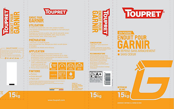 Enduit garnissant en poudre Toupret 15kg