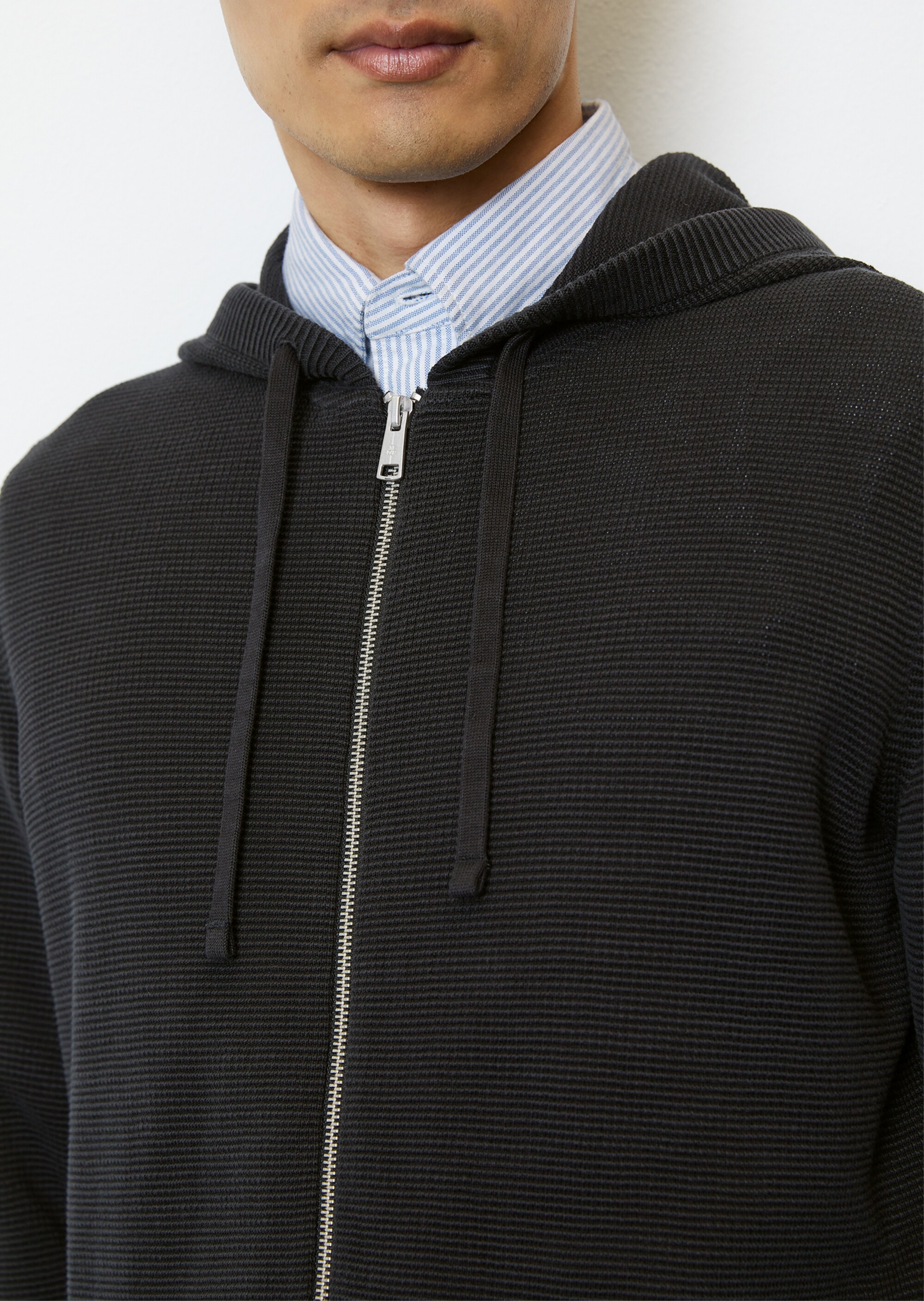 Kapuzen-Strickjacke regular mit quer gerippter Ottoman-Struktur