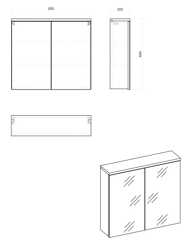 Comad Bali Grey 841 FSC spiegelkast 80cm eiken/antraciet