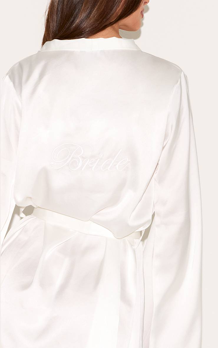 Blanc Peignoir En Satin Brodé Mariée