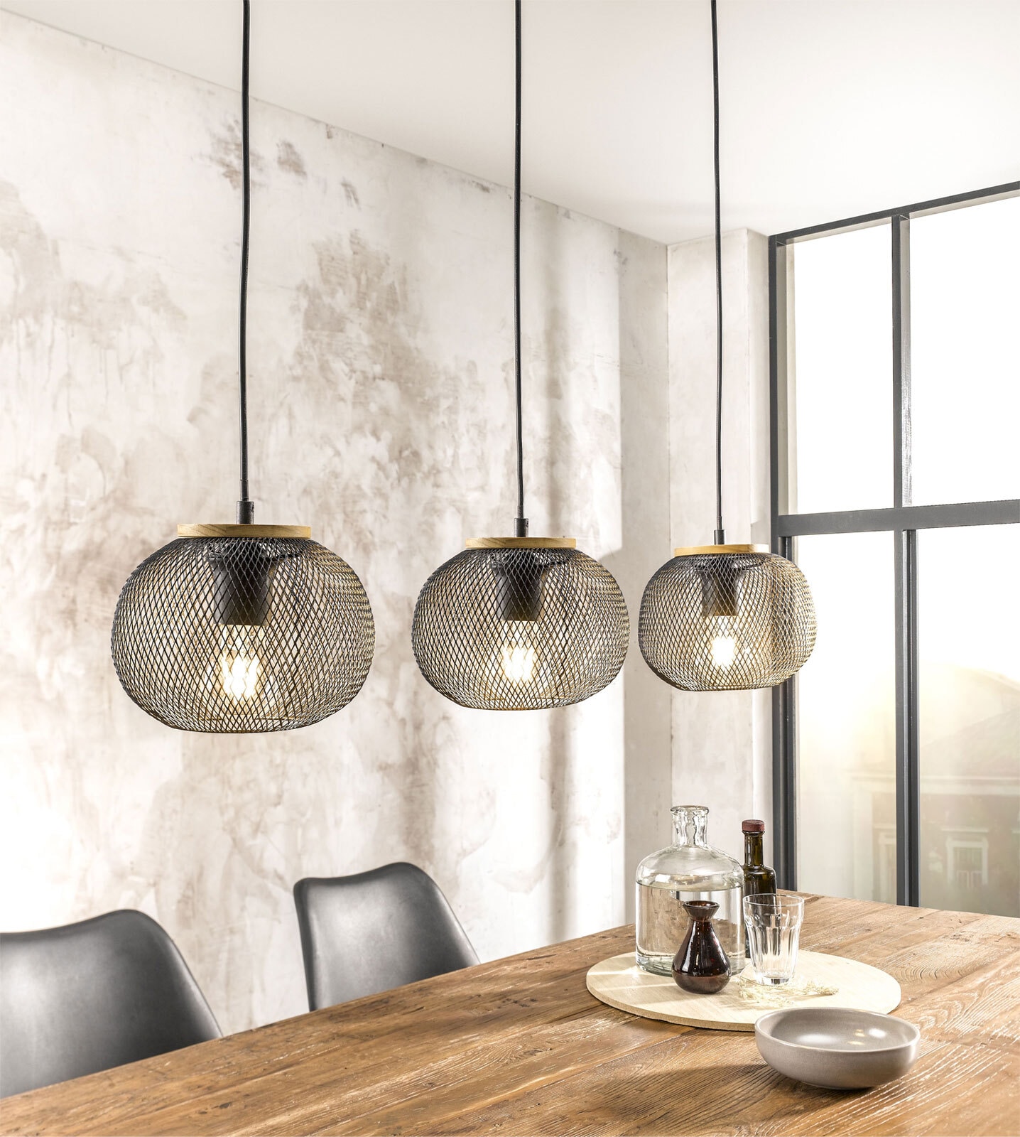 casaNOVA Retrofit Balkenpendel RESI 3-flg schwarz /Holz