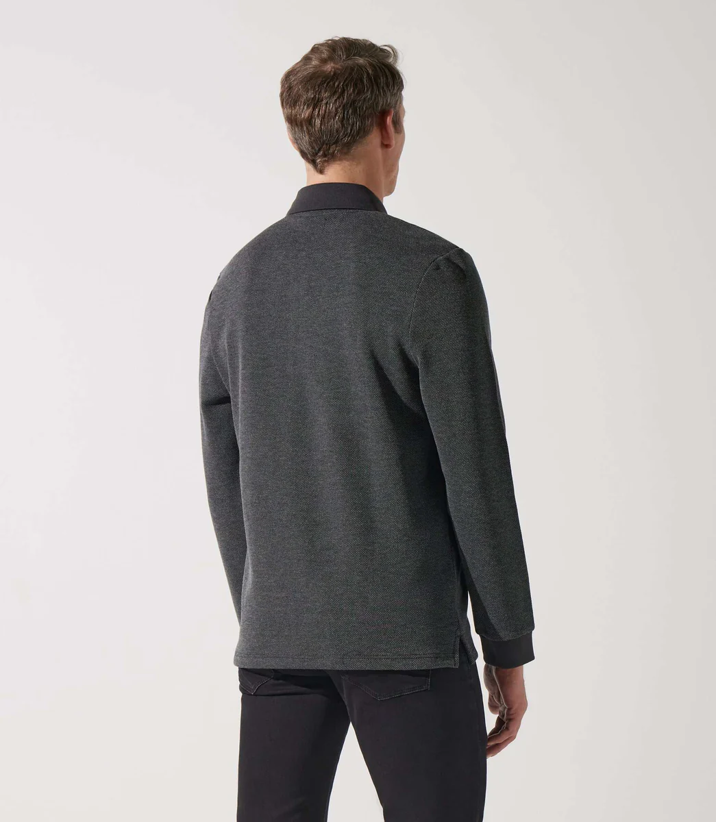 Polo manche longue piqué chiné anthracite GIPIQUE
