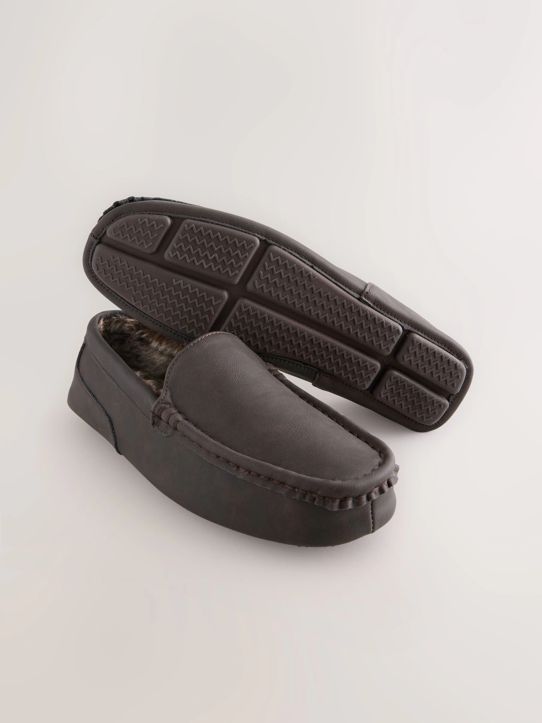 Bruin - Moccasinpantoffels met voering van imitatiebont