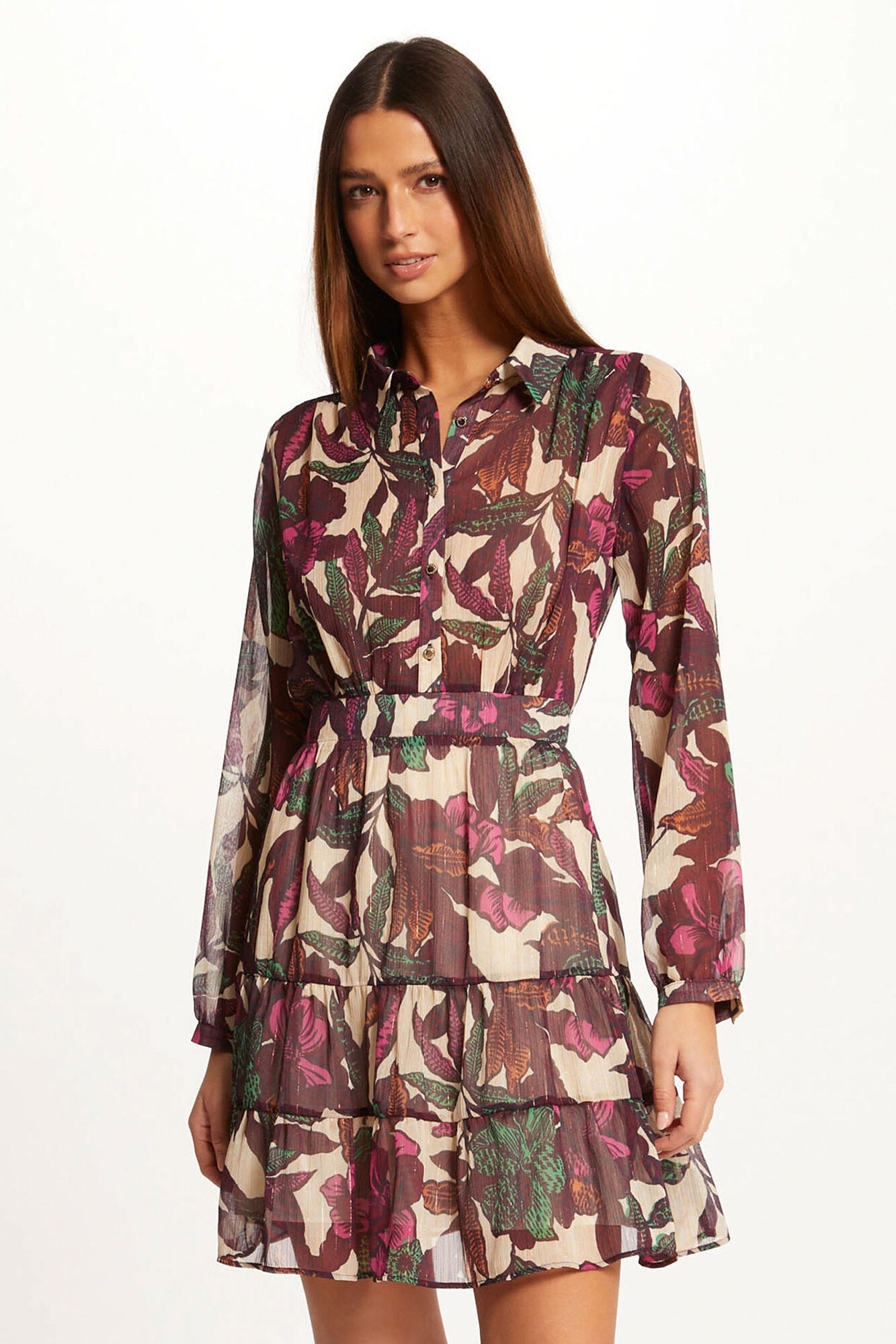 Vestido evasê com estampa floral - Multicolorido