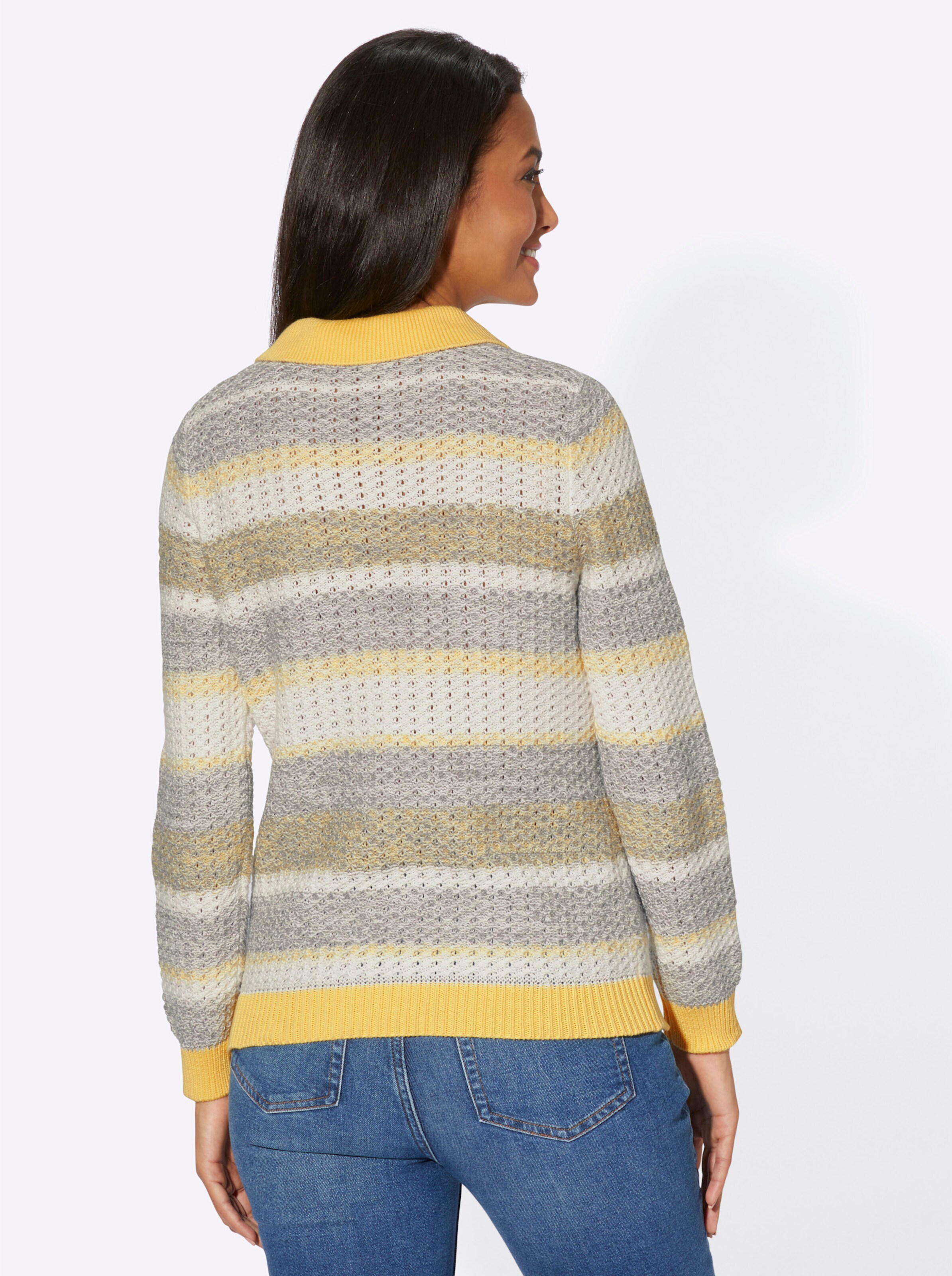 Polopullover in zitrone-steingrau-geringelt