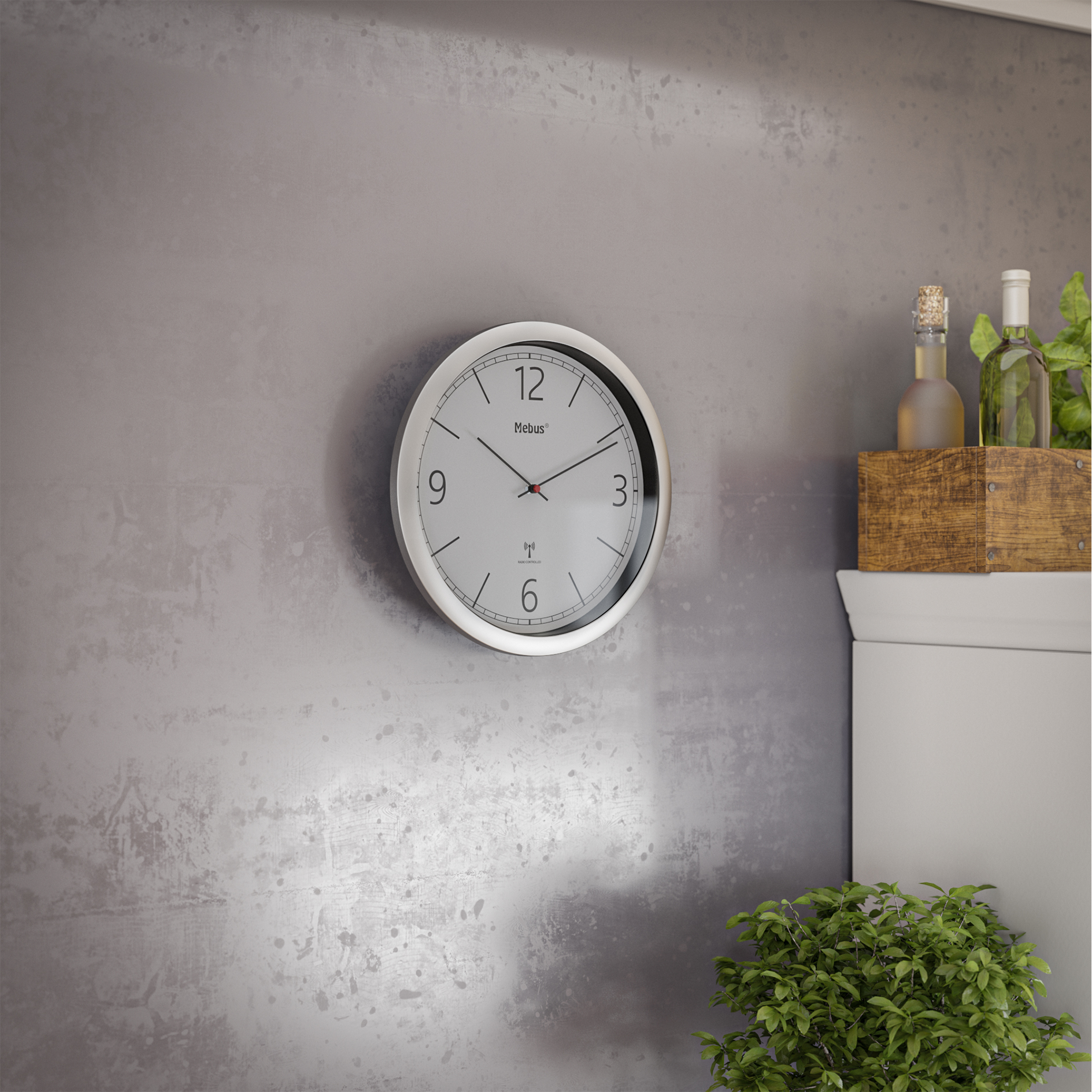 MEBUS Funk-Wanduhr - silber-grau - Ø 25 cm
