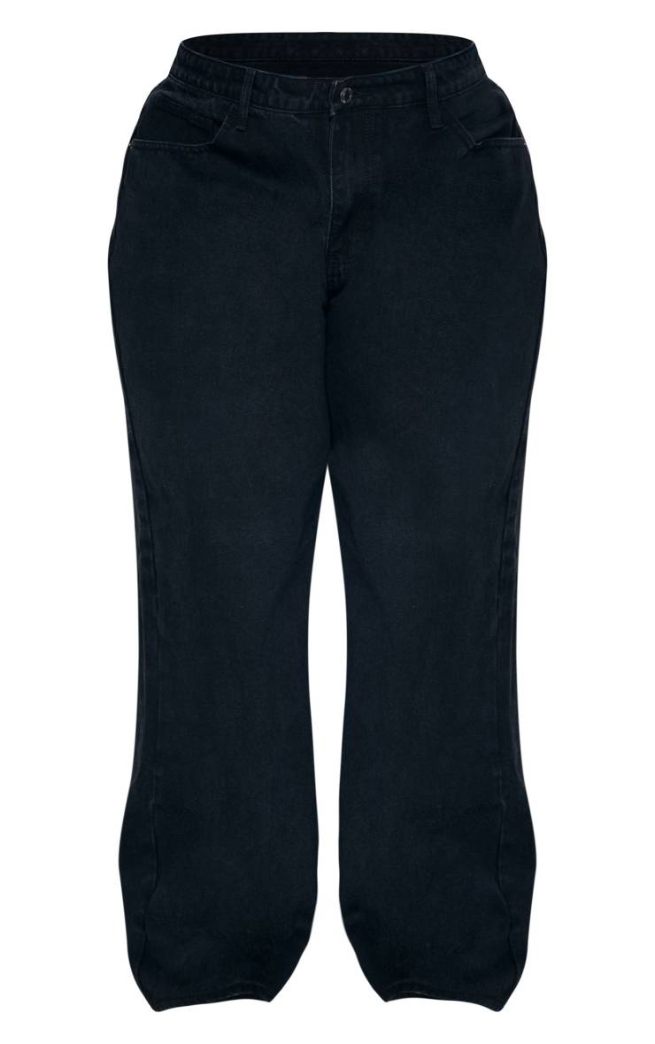 Noir Jean Boyfriend Délavé Taille Haute Grande Taille