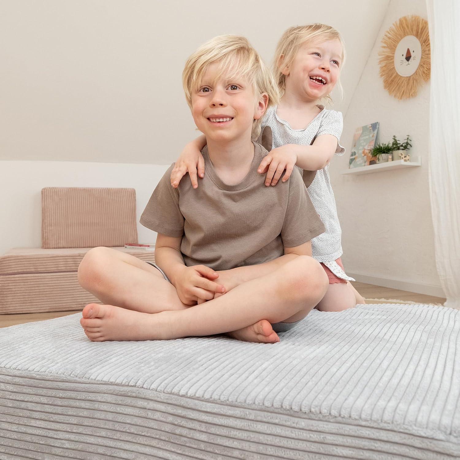 Ehrenkind® Hüpfpolster 80 x 80 x 15 cm aus hochwertigem Cord | Made in Germany Hüpfmatratze für Kinder ab 3 Jahre bis 40 kg | Sprungpolster Rosé