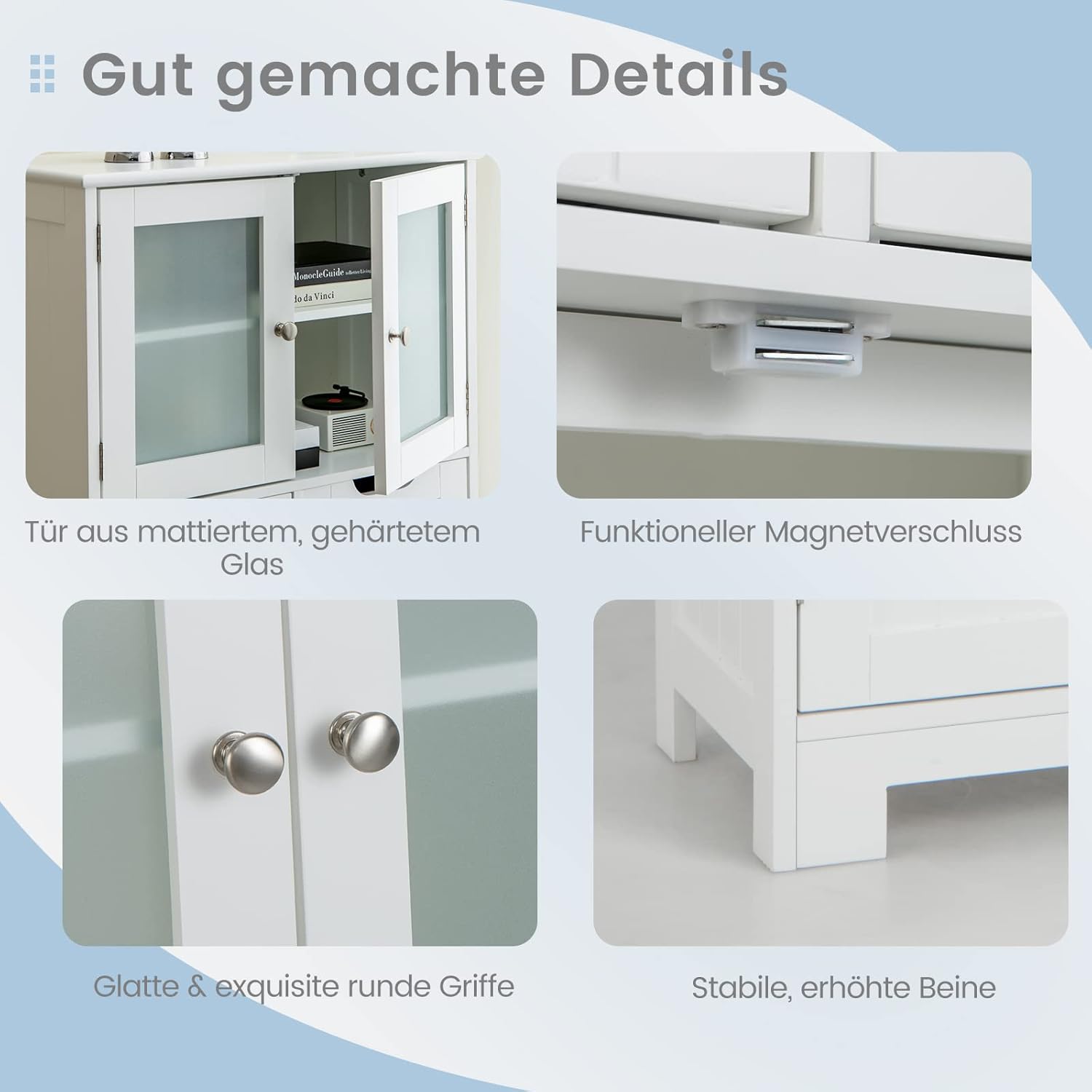 COSTWAY Badschrank mit 2 Schubladen und 4 Türen, Badezimmerschrank mit verstellbaren Regalen, Badkommode Aufbewahrungsschrank für Badezimmer, Küche, Wohnzimmer (Weiß)