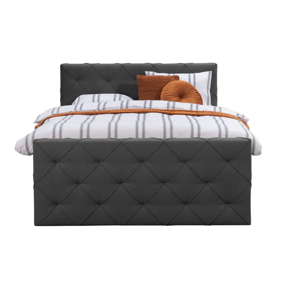 Boxspring met voetbord Liv geruit - antraciet - 160x200 cm - vierkante poot