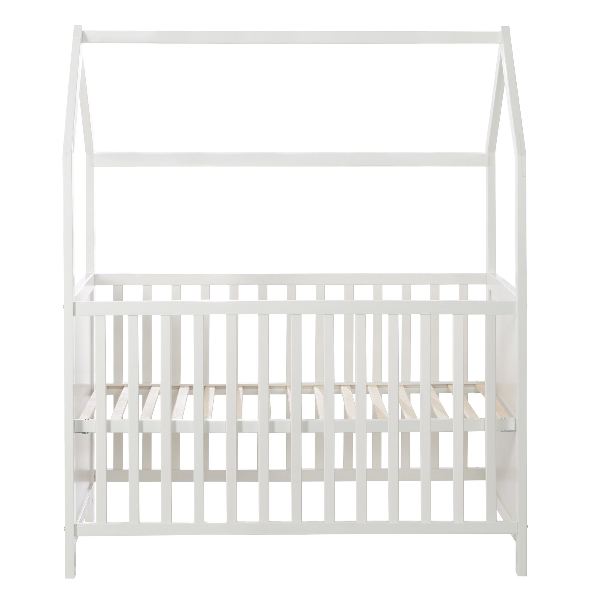 Hausbett 60 x 120 cm, FSC zertifiziert, weiß, 6-fach verstellbar, als Baby- & Beistellbett geeignet