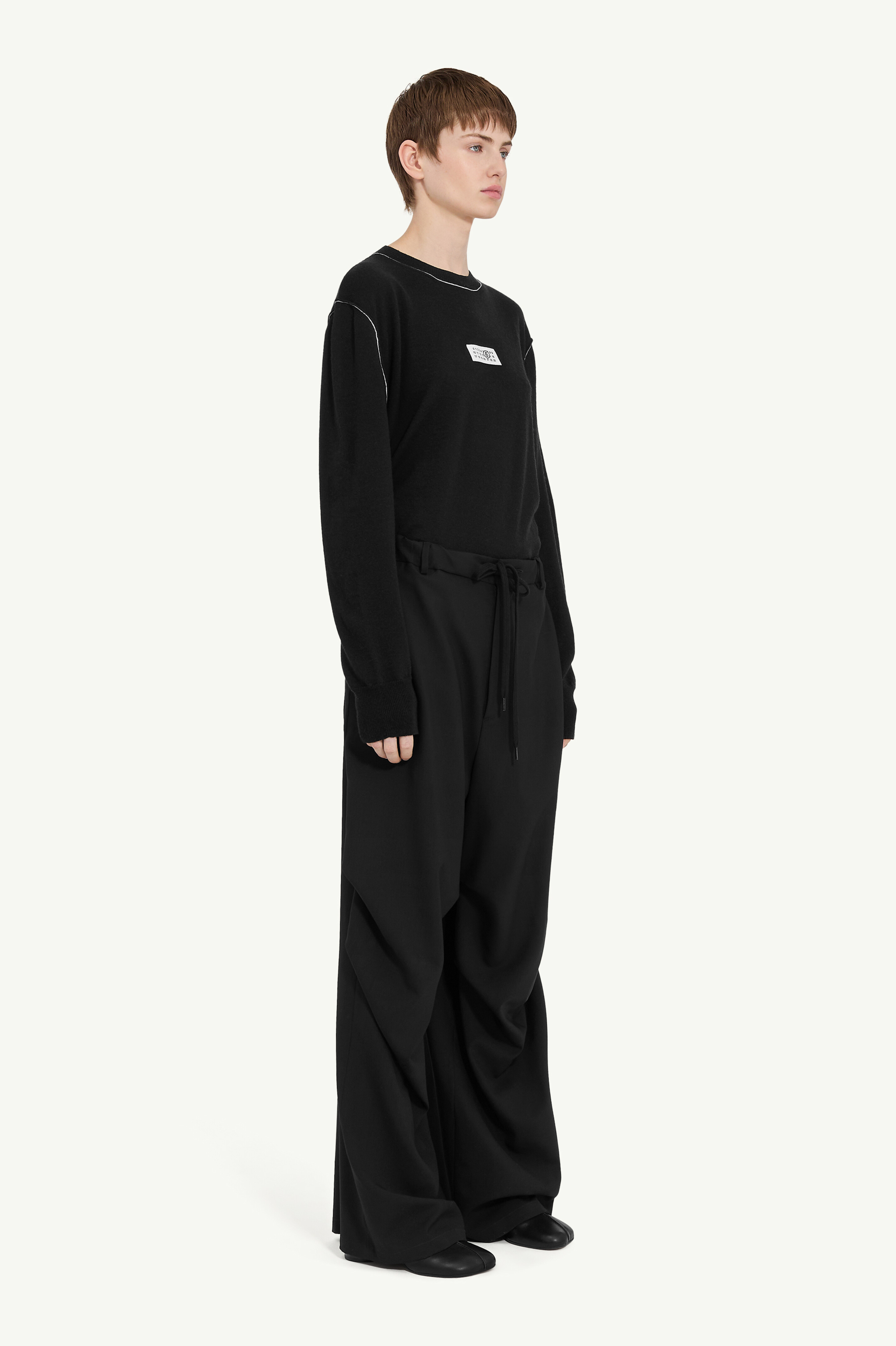 Black Wool High-wasted Wide-leg Trousers