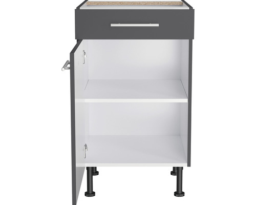 Onderkast met lade en draaideur Optifit Ingvar420 BxDxH 50 x 58,4 x 87 cm Frontkleur antraciet mat Corpuskleur grijs