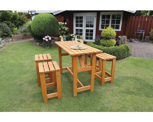 Promadino barset, 4-zits tafel, 4 krukken, hout, honingkleur