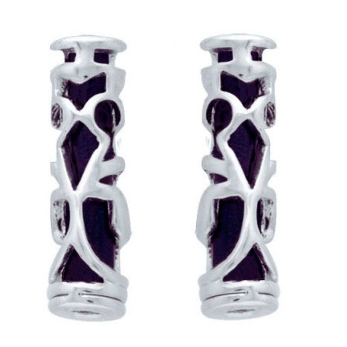 Boucles d'oreilles puces tiki polynésien noir symbole force en argent 1,7cm