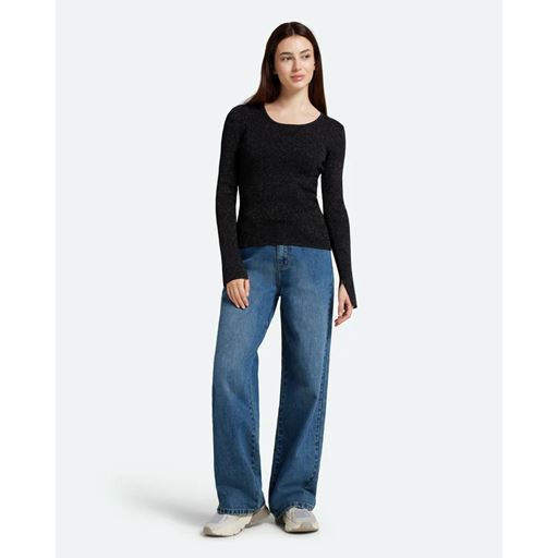 Moves Twisti O-neck Strikbluse, Black, L