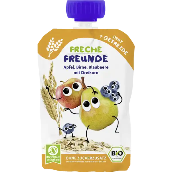 Bio Quetschie Apfel, Birne, Blaubeere mit Dreikorn