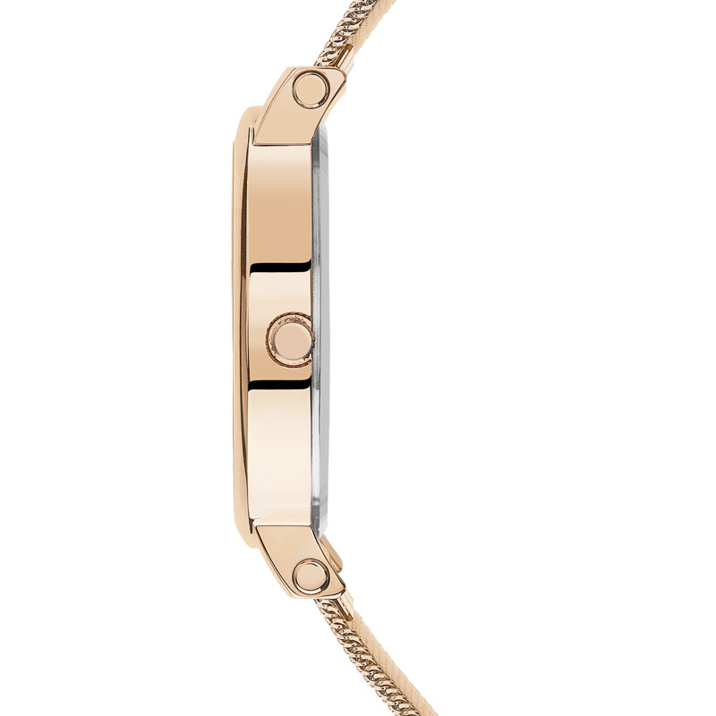 Montre femme acier dorée rose maille milanaise