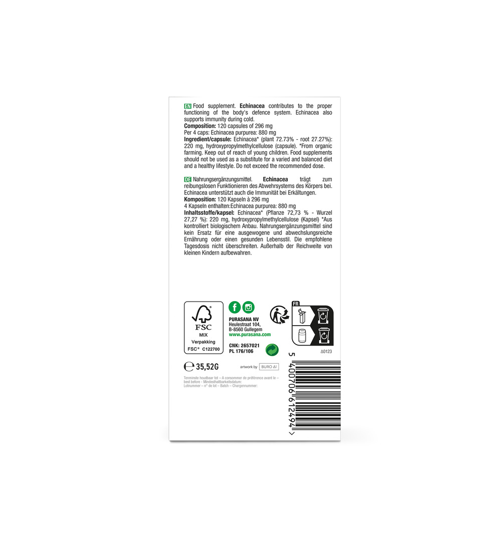 Purasana Echinacea Vegan Bio (120 vega capsules)