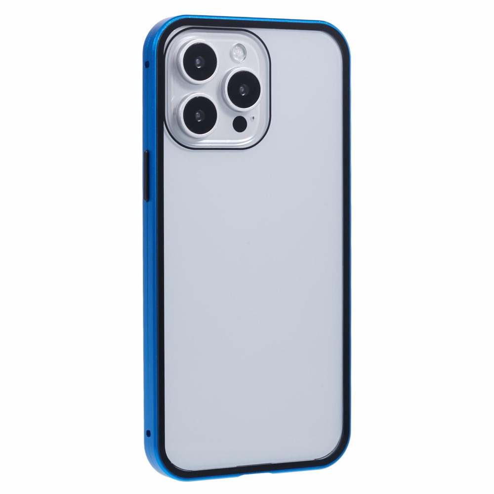 iPhone 16 Pro Magnetische Alu Schutzhülle mit Panzer Glas Backcover   Displayschutz (Magnet-Technologie) - Blau