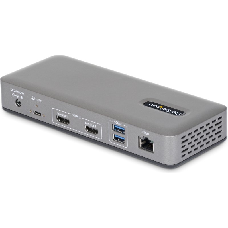 StarTech.com Station d'Accueil USB-C à Deux Écrans, HDMI, 4K 60Hz, Recharge d'Ordinateur Portable 100 W, 1 GbE, Sans Pilote, Station d'Accueil Multi-Écrans pour Windows