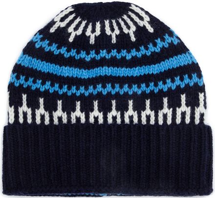 KnowledgeCotton Apparel Muts Wol Print Navy 4210013-8021 Blue stripe kopen