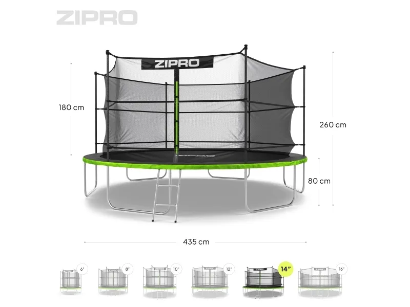 Zipro Trampolin med indendørs net 14FT 435cm   skopose