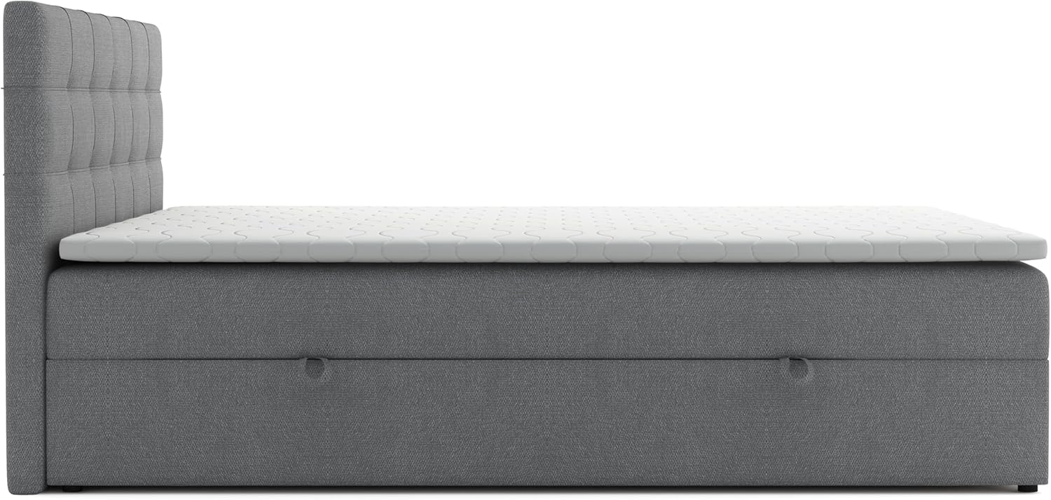 Jessa Boxspringbett mit Bettkästen H2/H3 Matratze und Topper (Grau, 160 x 200 cm)