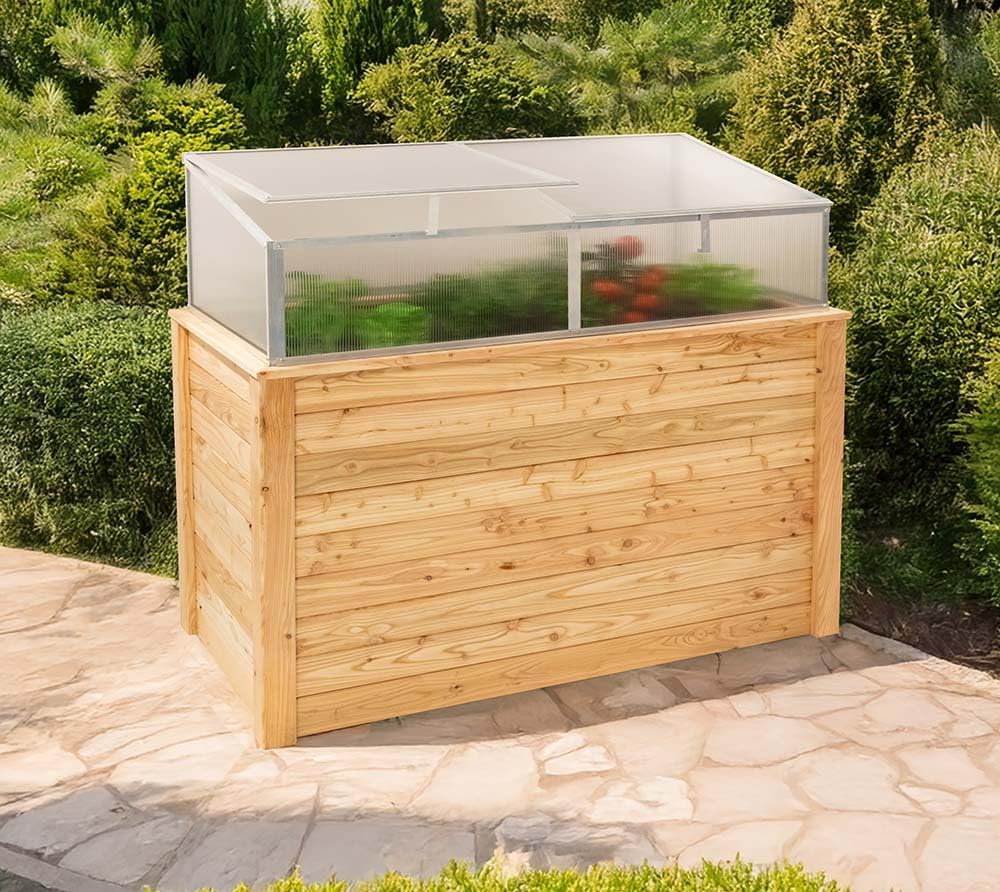 WESTMANN Hochbeet mit Frühbeetaufsatz Klassik Plus 170 | Lärchenholz FSC-Zertifiziert | Aluminiumrahmen | Natur/Silber | 170x90x84cm