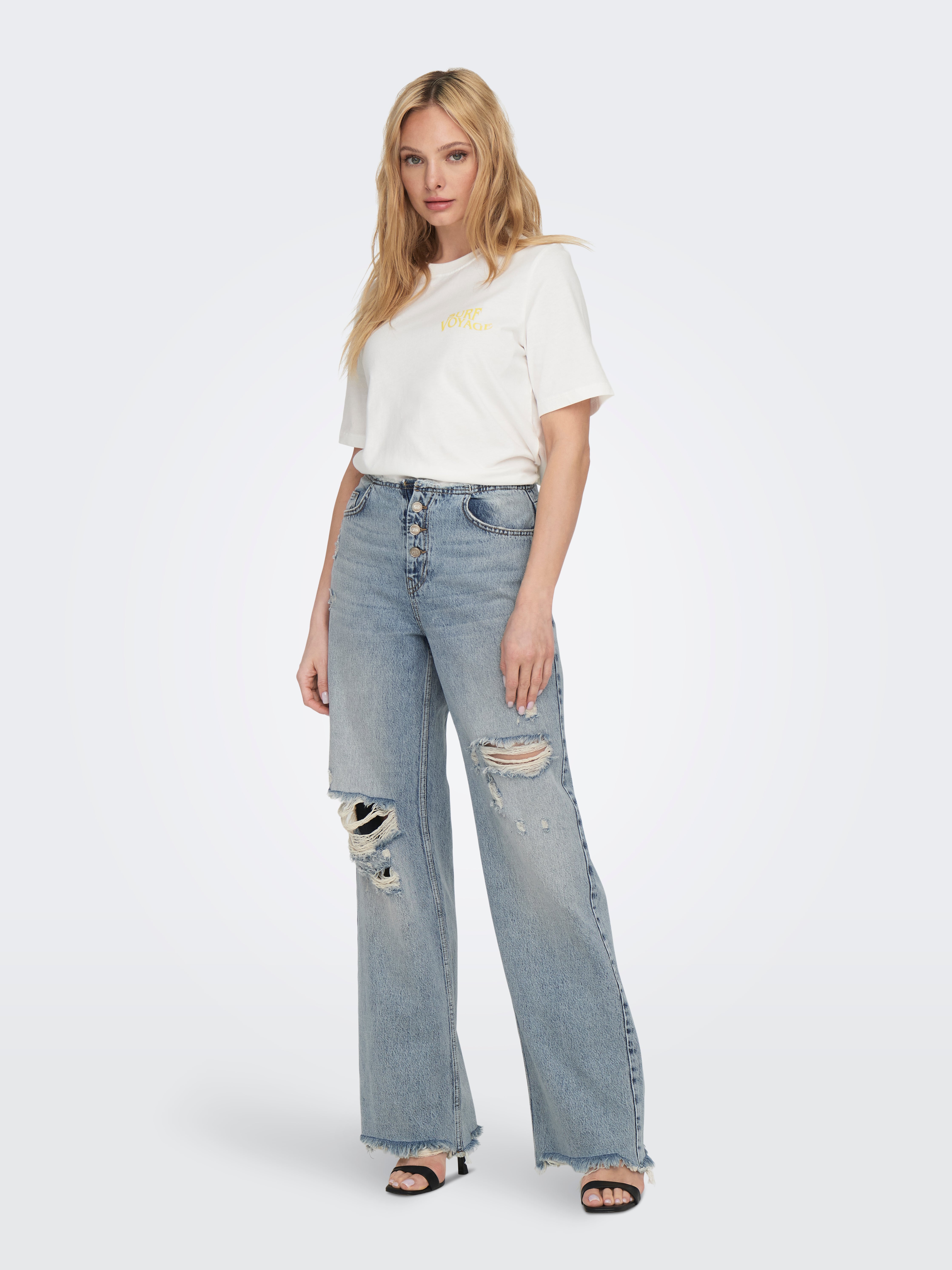 ONLKIKI Hohe Taille Weiter Beinschnitt Jeans Medium Blue Denim