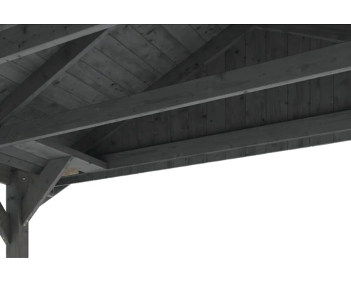 Enkele carport SKAN HOLZ Wallgau incl. zwarte shingles en H-paalankers 380 x 500 cm grijs