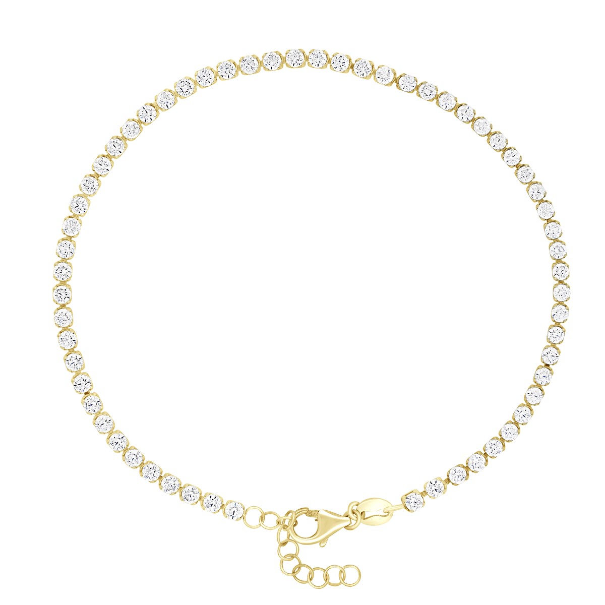 Bracelet Rivière d'oxydes de Zirconium - Longueur Réglable de 16 à 18 cm - Or Jaune