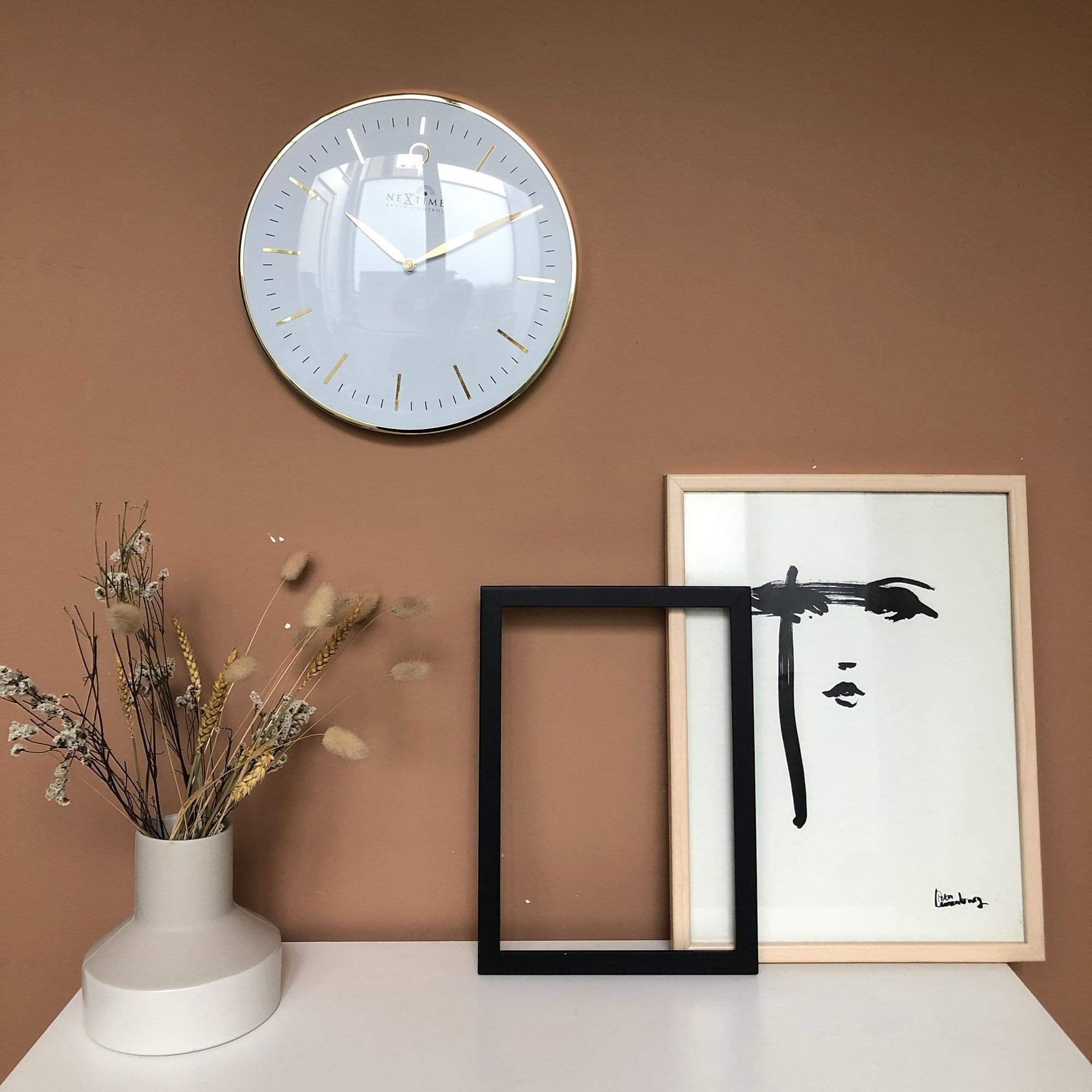NeXtime - NeXtime - Design Wandklok - Radio controlled -  Goud|Wit -