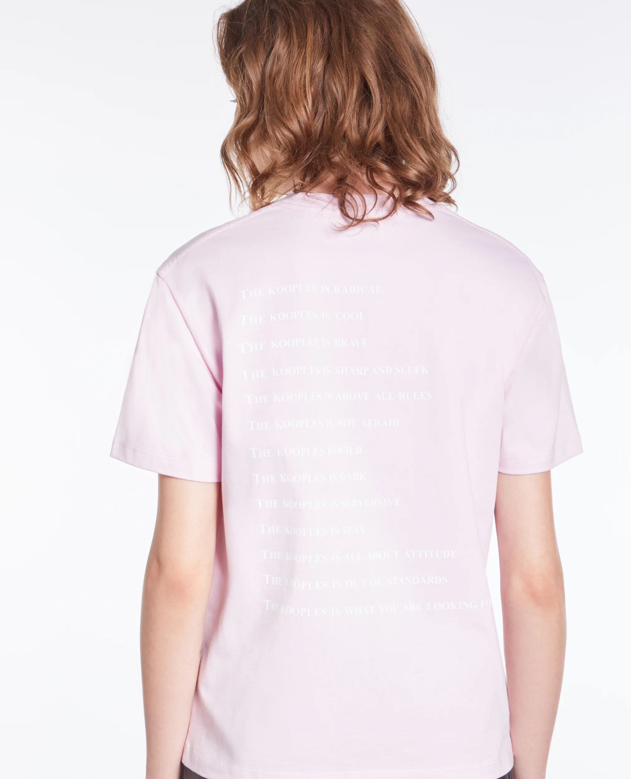 Tee-shirt col rond sérigraphié en coton| Rose
