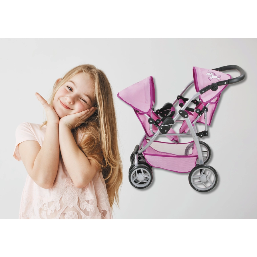 knorr toys® Zwillingspuppenwagen Milo - UMA. Das Einhorn rosa