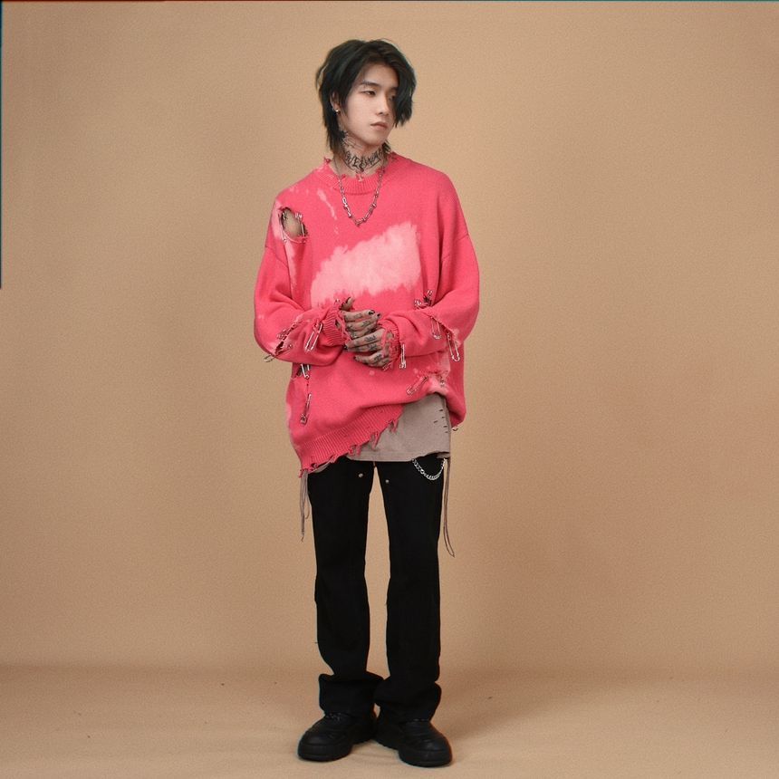Derbundy - Gebreide top met lange mouwen en distressed patroon