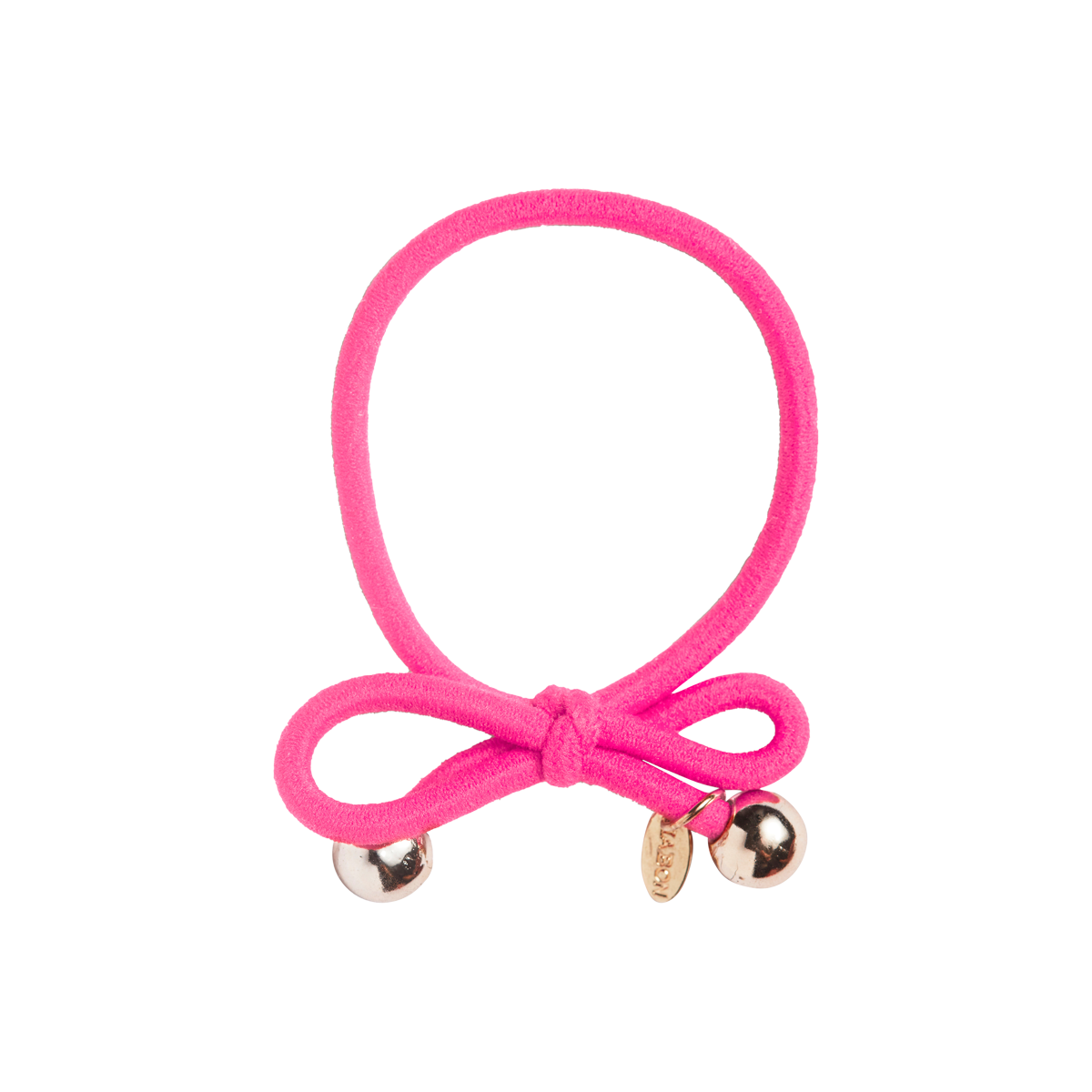 Hair Tie with Gold Bead Neon Pink