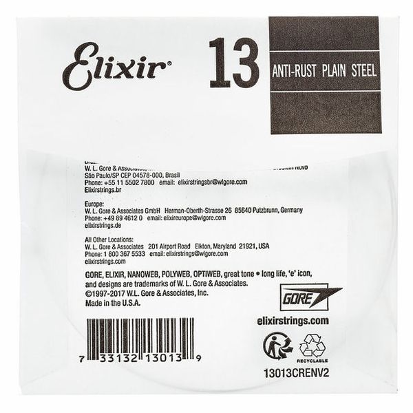 Elixir .013 Plain Steel Einzelsaite für Gitarre