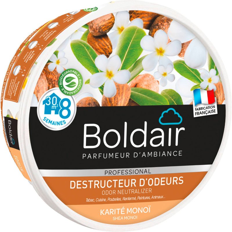 Désodorisant gel Boldair destructeur d'odeurs karité monoï - Boîte de 300 g