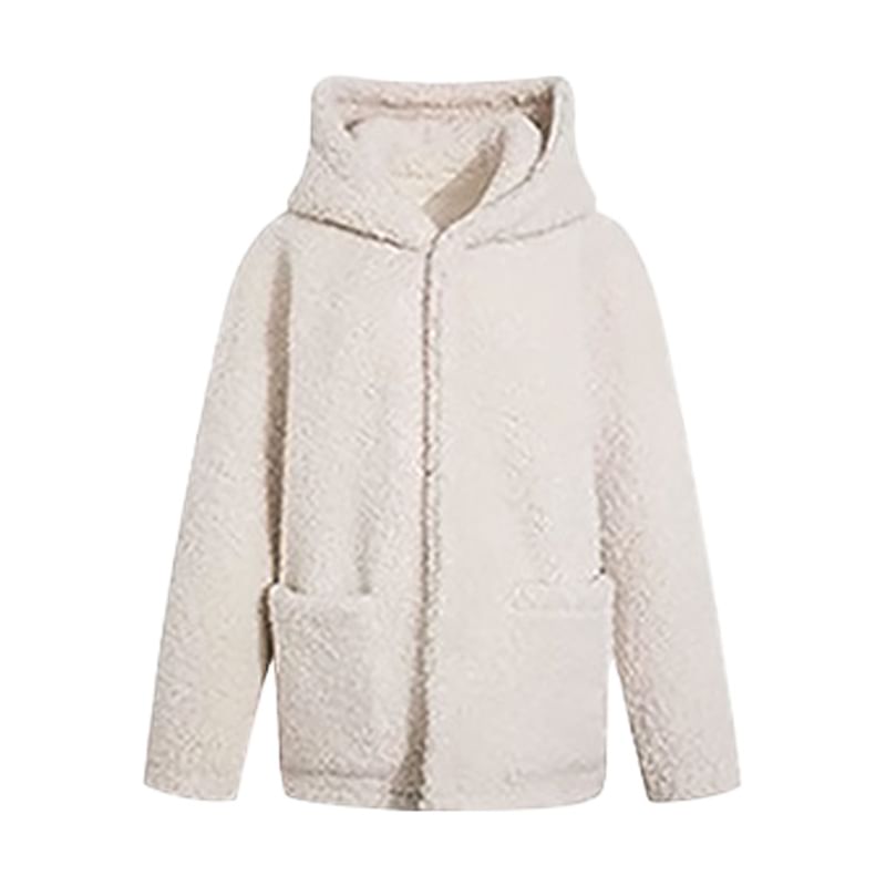 Tangihouse - Faux Shearling Hooded Zip Jacket