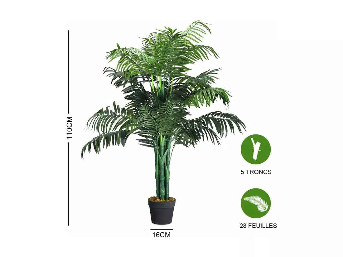 Plante Artificielle Déco. Interieur Palmier Aréca avec Pot Vert Arbre/ Fleur Artificielle pour Décoration Extérieur - H 110 cm