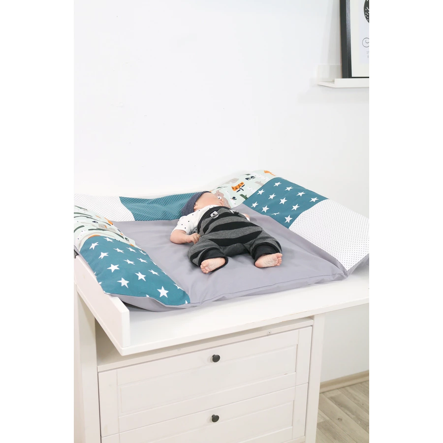 Ullenboom Patchwork Wickelauflagen-Bezug Waldtiere Petrol 75x85 cm