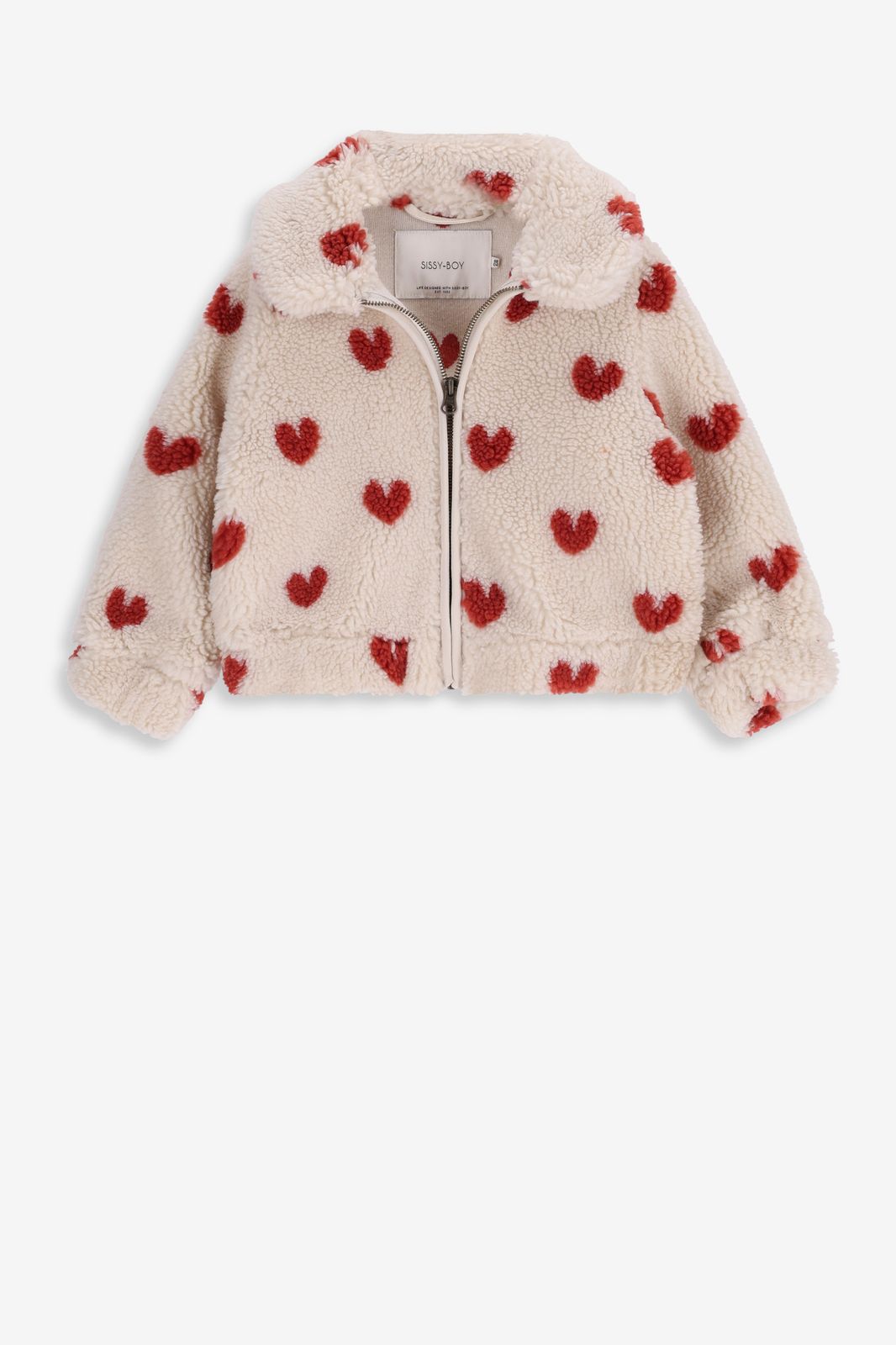 Beige teddy jas met hartjes