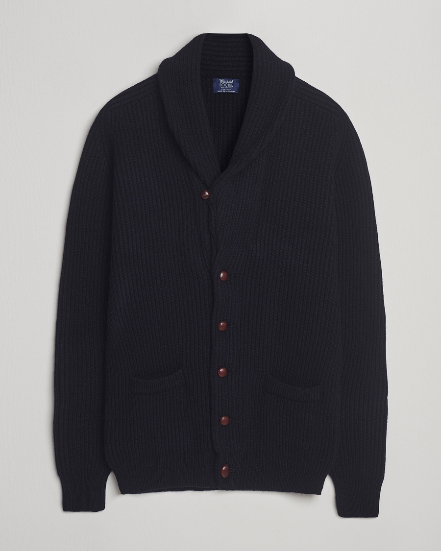 William Lockie Windsor Geelong Lambswool Shawl Cardigan Navy