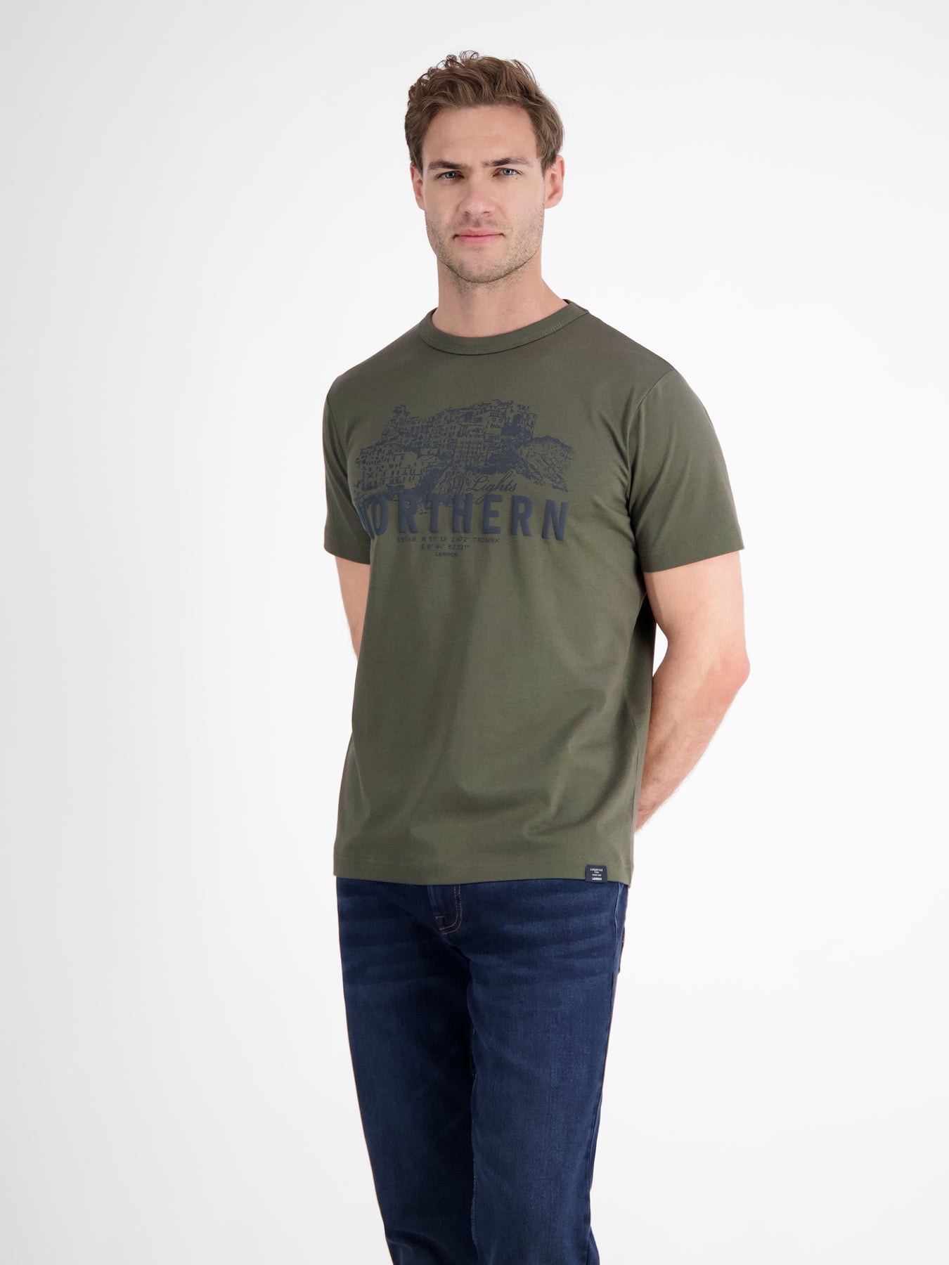 Unifarbenes T-Shirt mit Brustprint