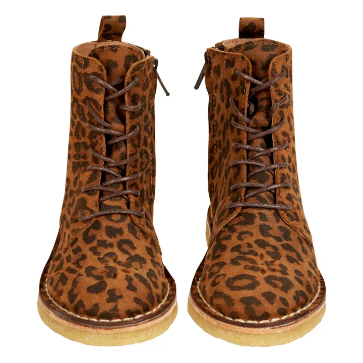 Emile et Ida Bottines à Lacets Cuir Léopard Emi | Caramel