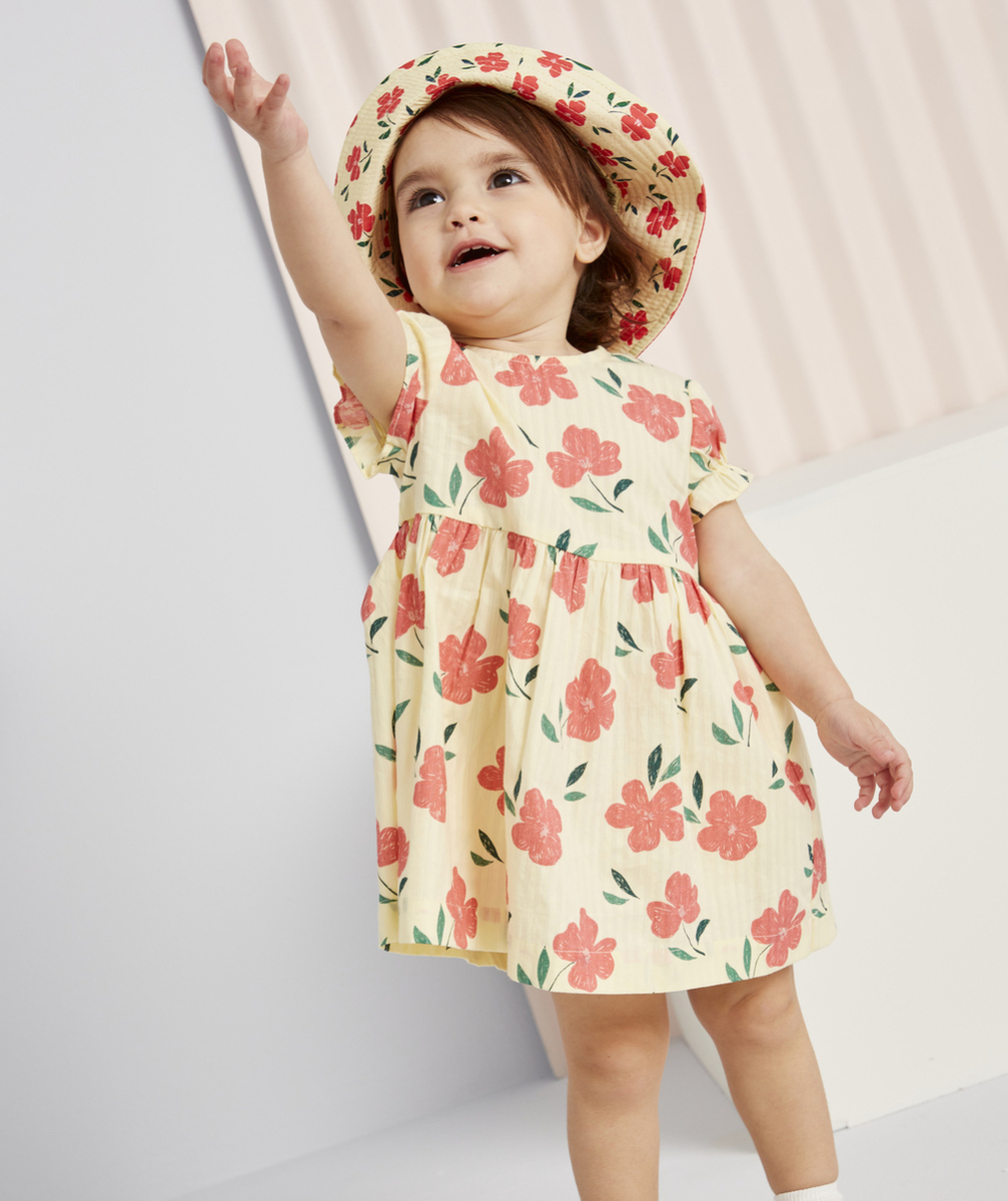 ROBE BÉBÉ FILLE JAUNE EN COTON IMPRIMÉE AVEC FLEURS