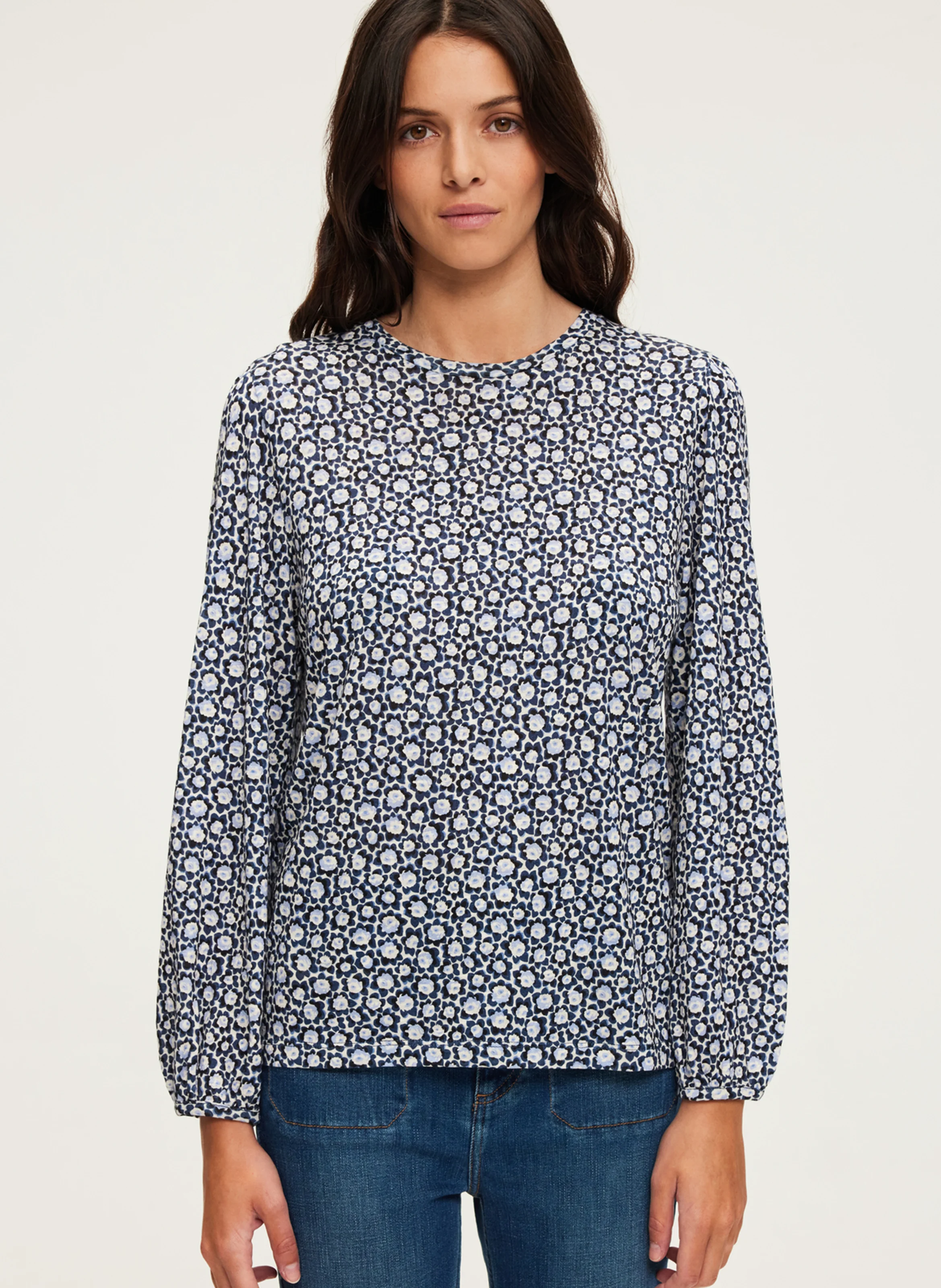 ALEXANDRA - Tee-shirt manches longues en coton mélangé | Bleu